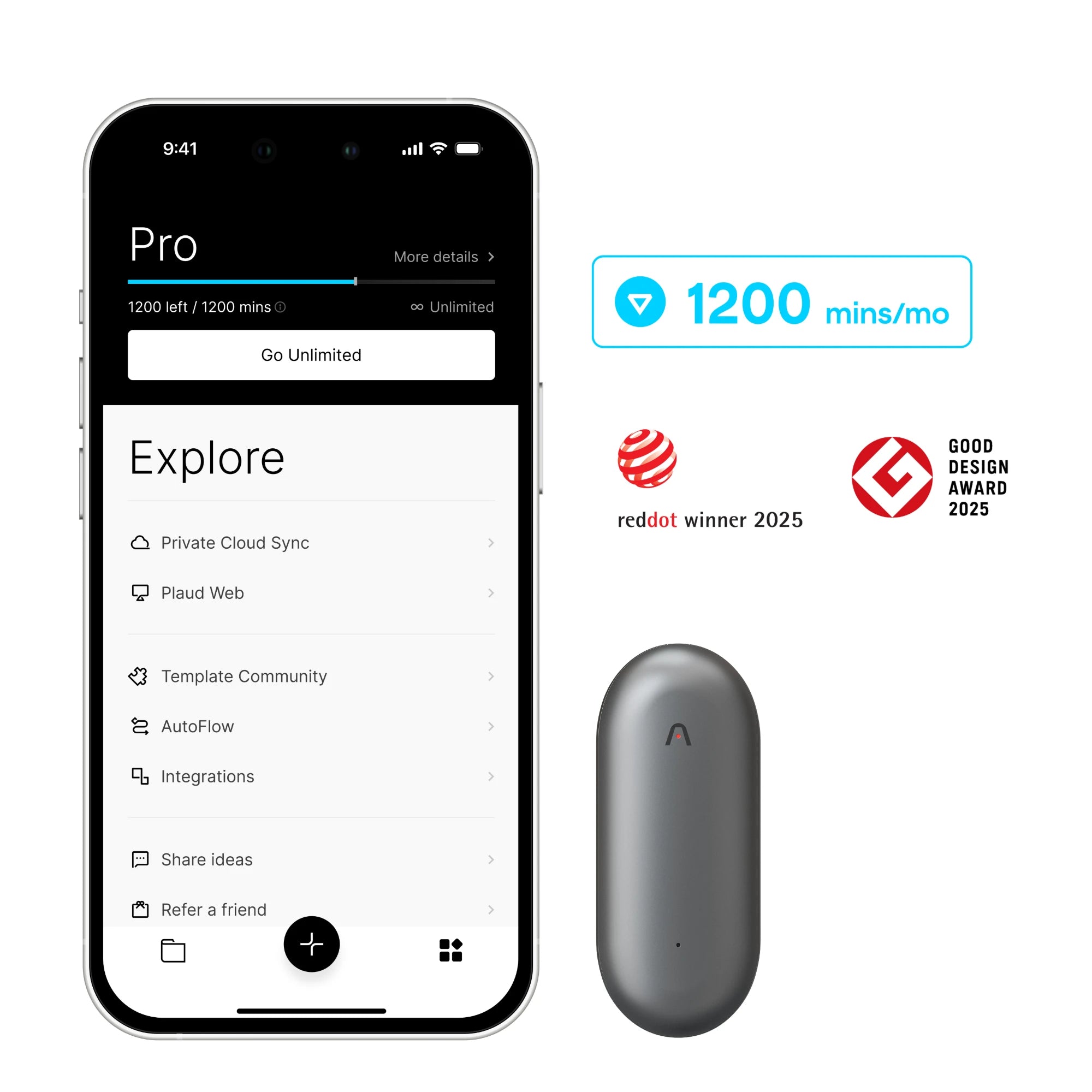 Plaud NotePin & AI Plan annuel Pro