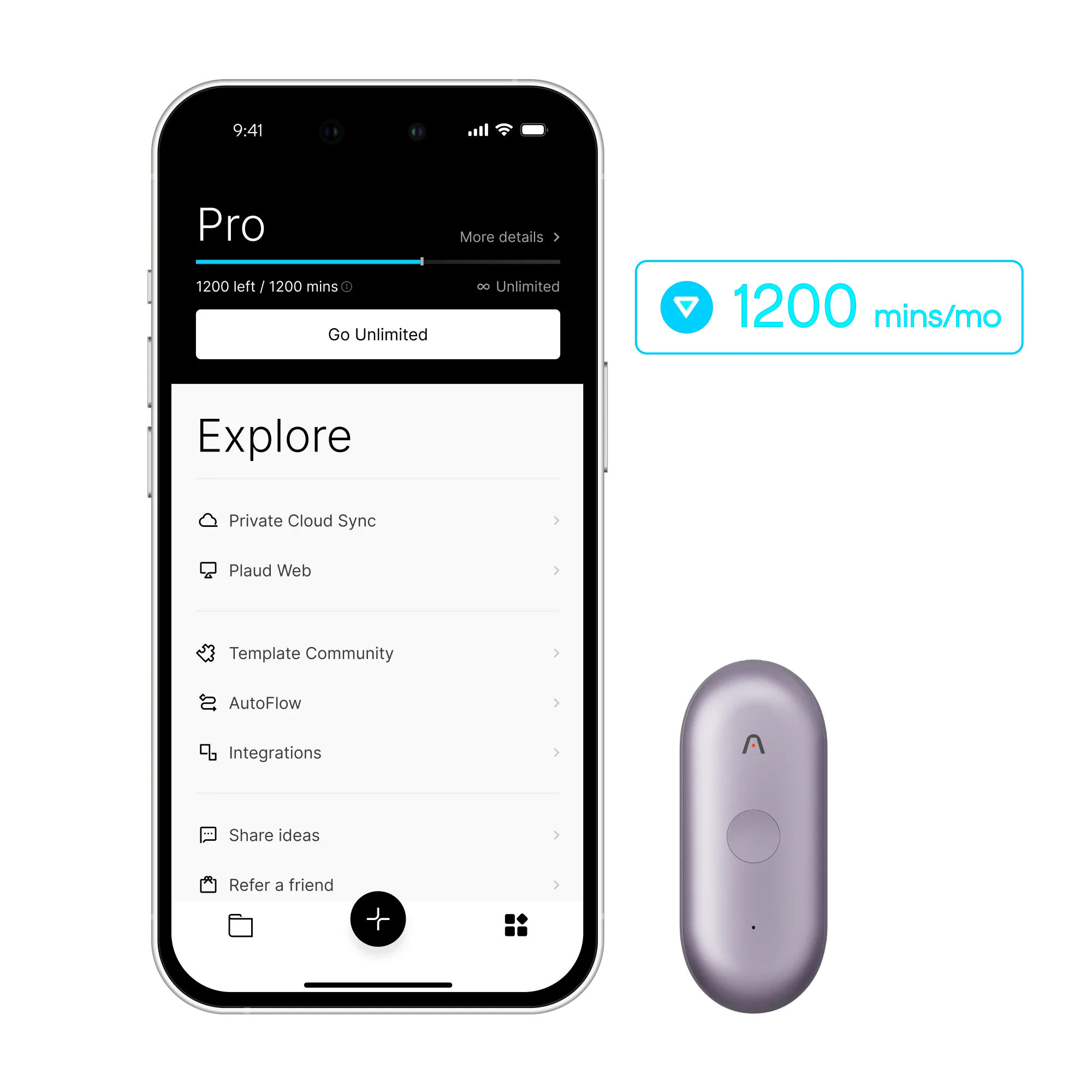 A smartphone displays the Plaud App's