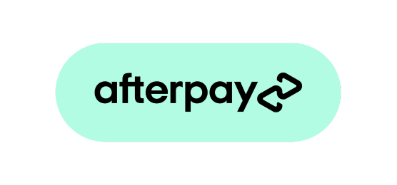 The Afterpay logo, featuring black text and a double-arrow icon on a light mint green rounded rectangle.