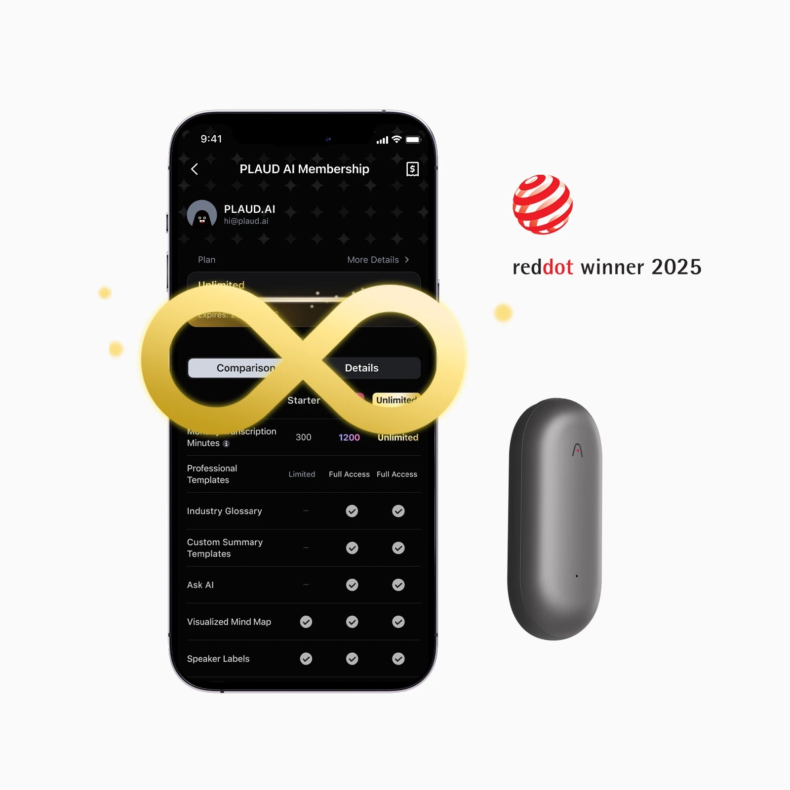 Plaud NotePin & AI Annual Unlimited Plan