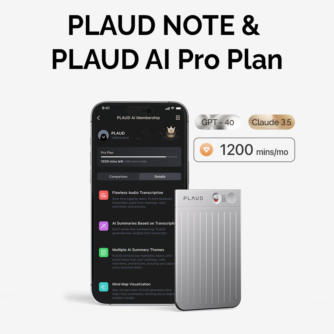 PLAUD NOTE & PLAUD AI Pro Plan (Annual Membership)