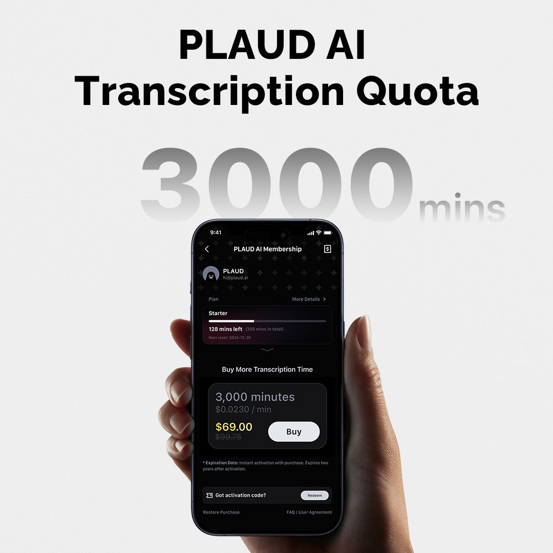 PLAUD AI Transcription Quota (3,000 mins)