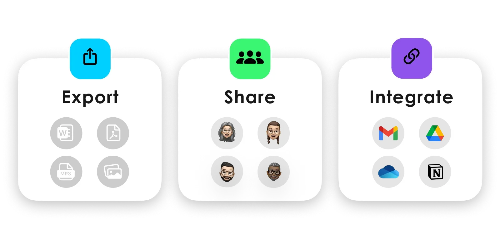 Plaud Intelligence showing export, share, and integration options