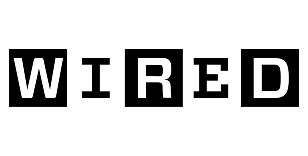 The black and white logo for WIRED magazine, featuring each letter enclosed in a black square.